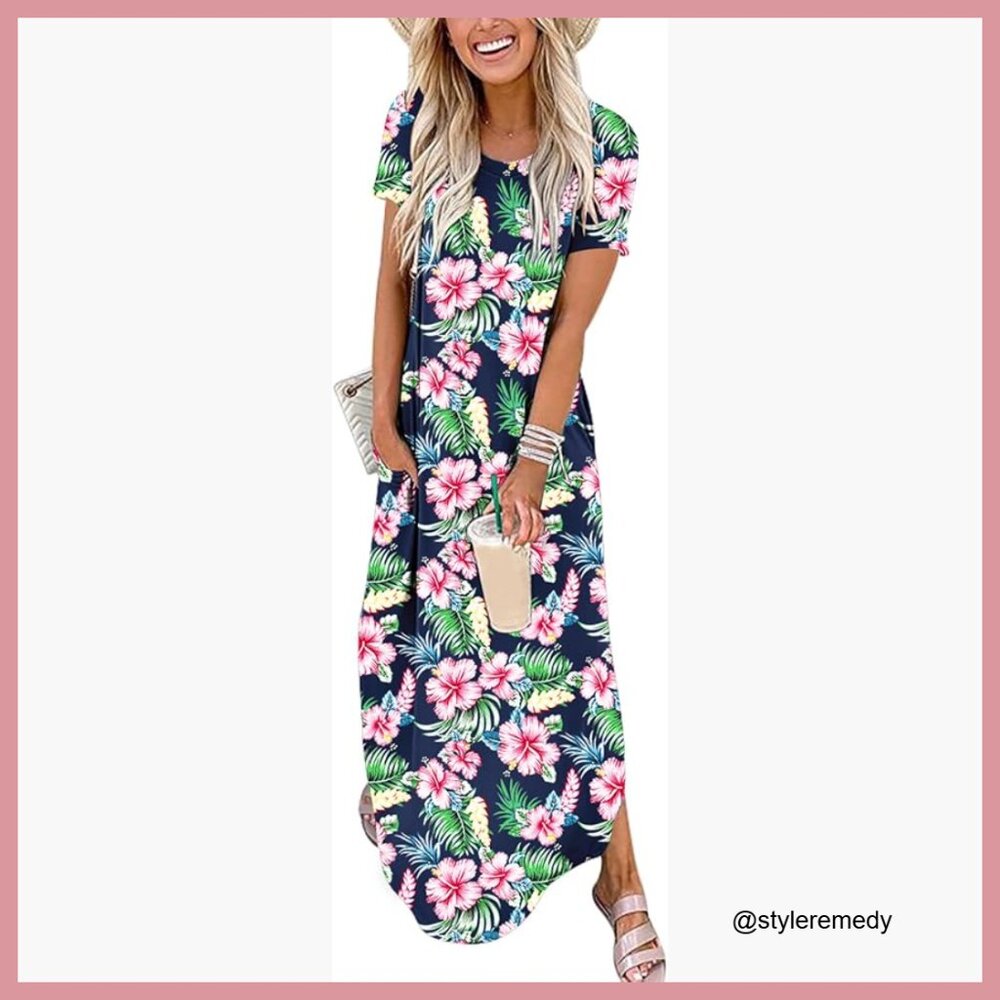 Rayon Polyester Elastane Maxi Dress Split Hem Cas… - image 1